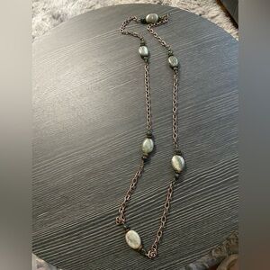 Long Green Bead stones Necklace with Copper Chain